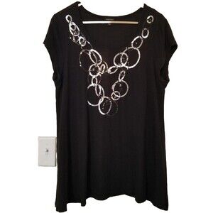 Nine West Tshirt Black Embellished Womens Black XL Capsleeve Silver